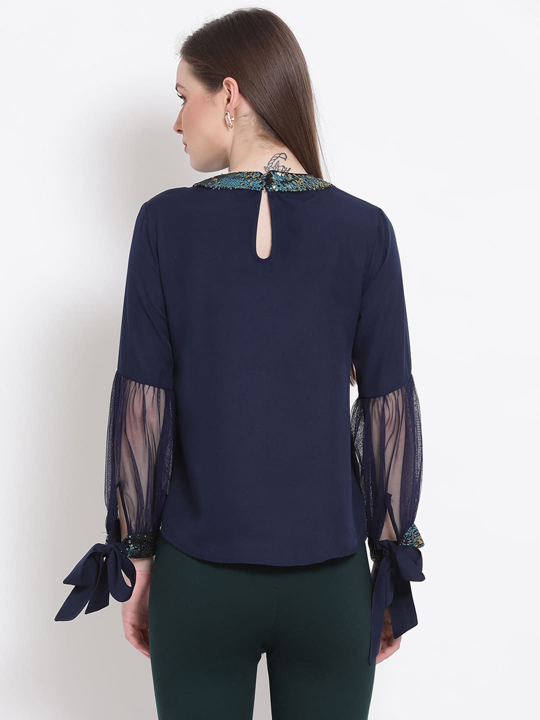 Regular,Blue Top,Regular Top,Round Neck Top,Full Sleeves Top,Blue Solid Top