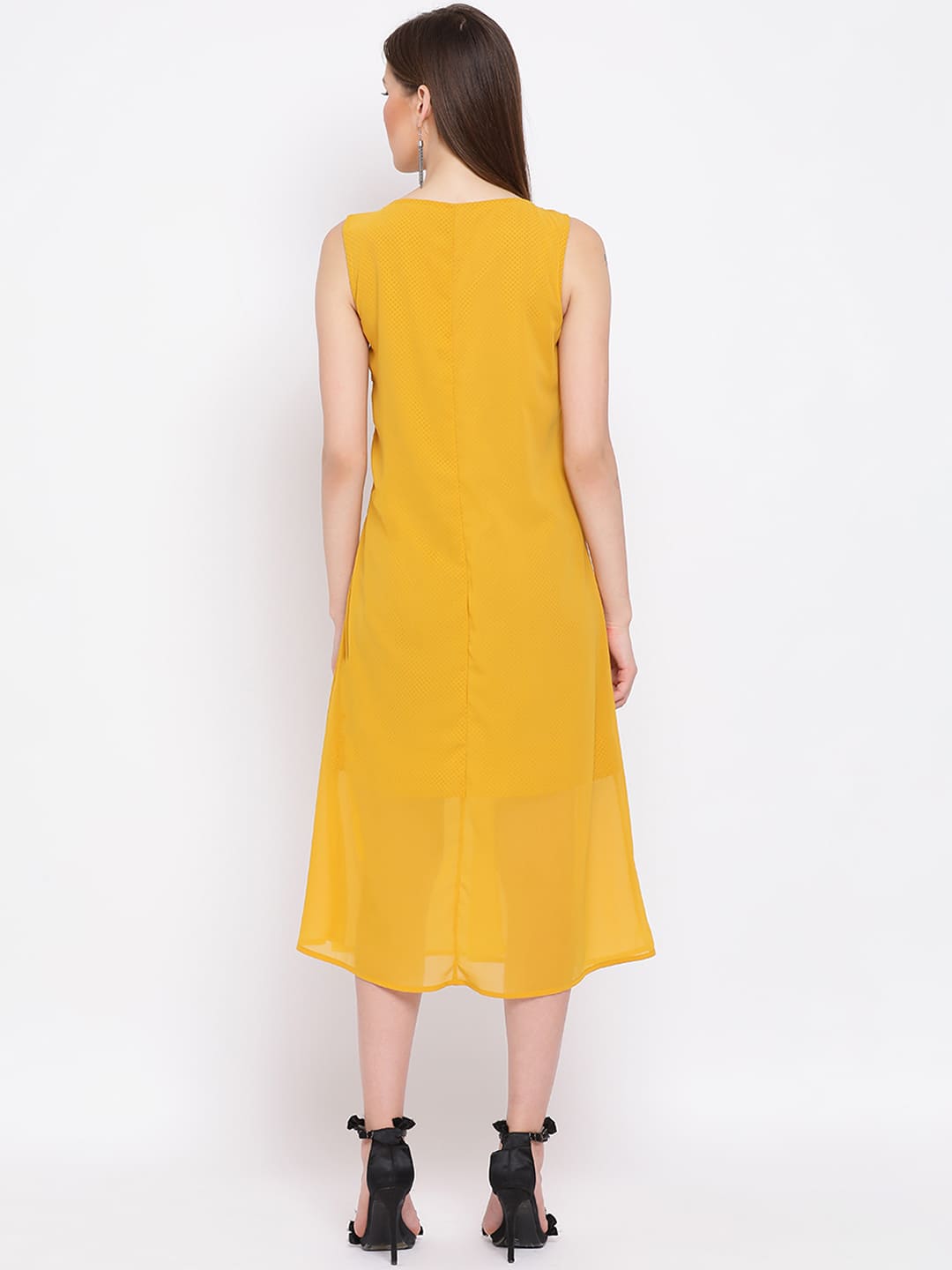 Midi,Yellow Dress,Midi Dress,Round Neck Dress,Sleeveless Dress,Yellow Solid Dress