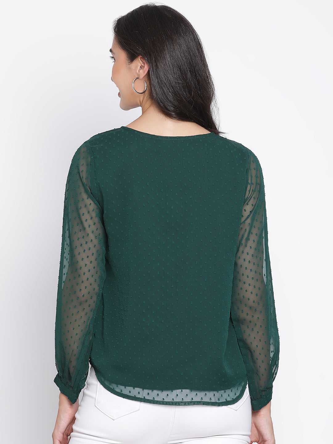 Regular,Green Top,Regular Top,Round Neck Top,Full Sleeves Top,Green Solid Top