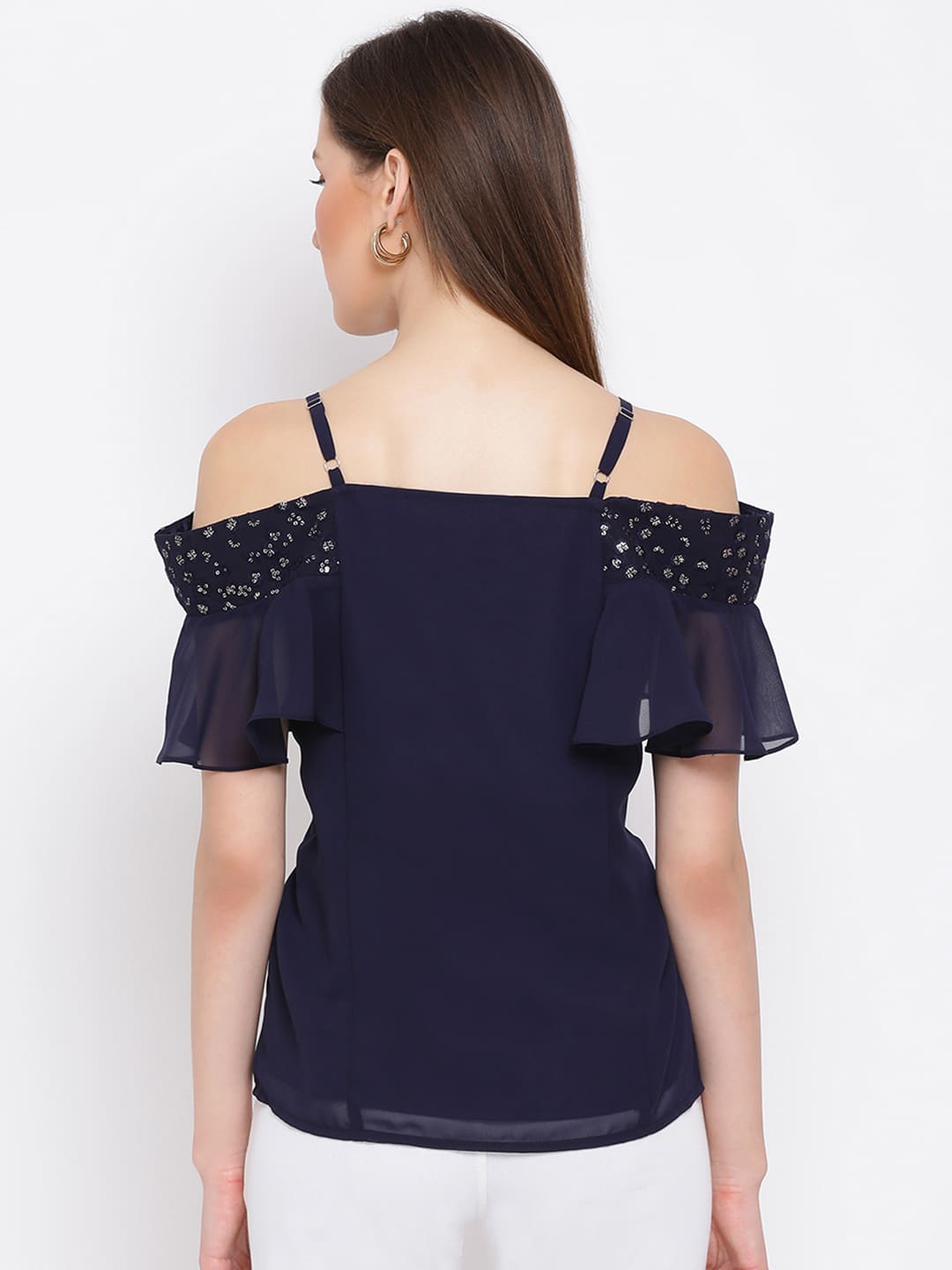 Regular,Blue Top,Regular Top,Off Shoulder Top,Sleeveless Top,Blue Solid Top