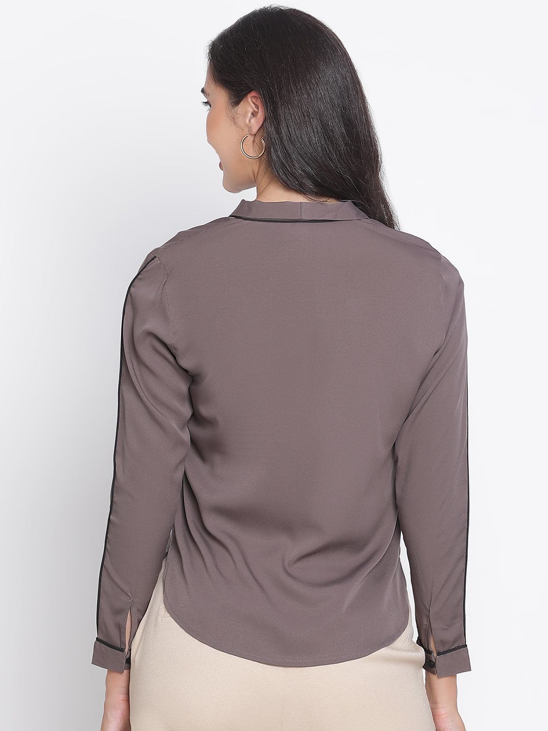 Regular,Grey Top,Regular Top,V-Neck Top,Full Sleeves Top,Grey Solid Top