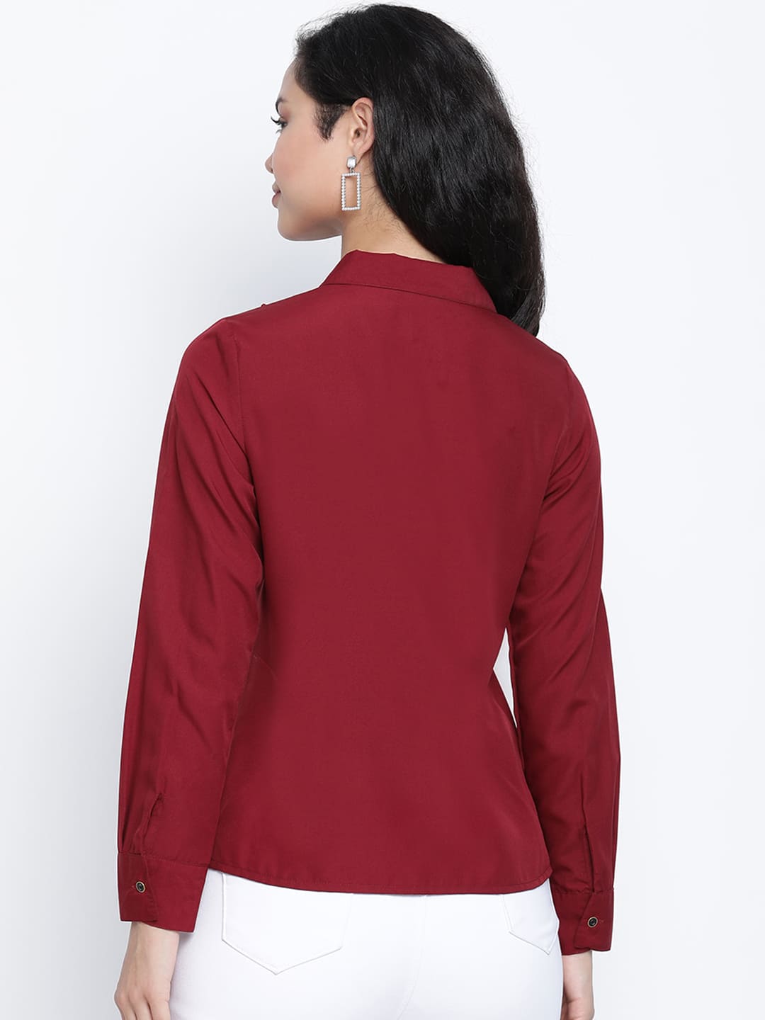 Regular,Maroon Top,Regular Top,Collared Neck Top,Full Sleeves Top,Maroon Solid Top