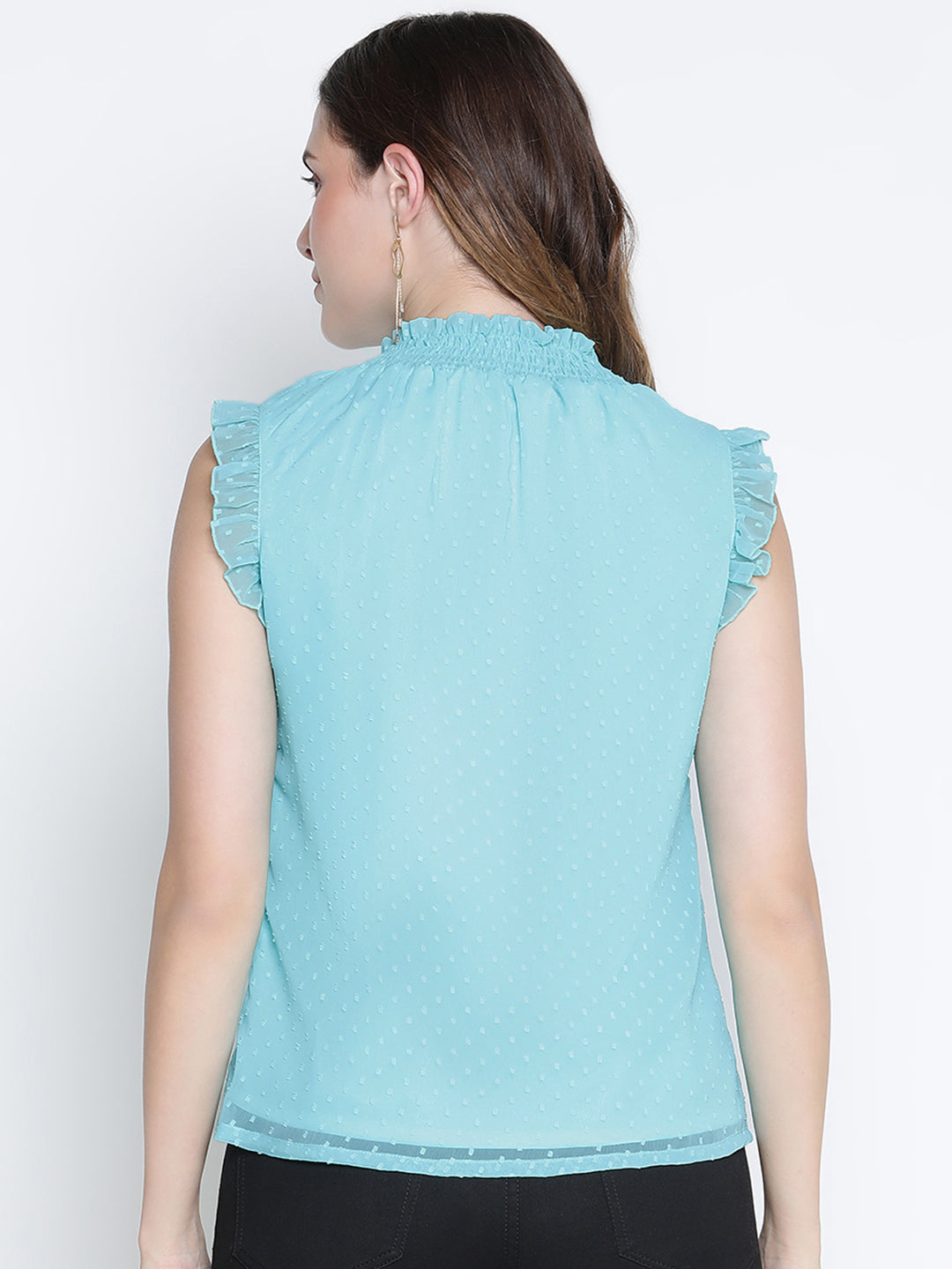 Regular,Blue Top,Regular Top,Round Neck Top,Sleeveless Top,Blue Solid Top