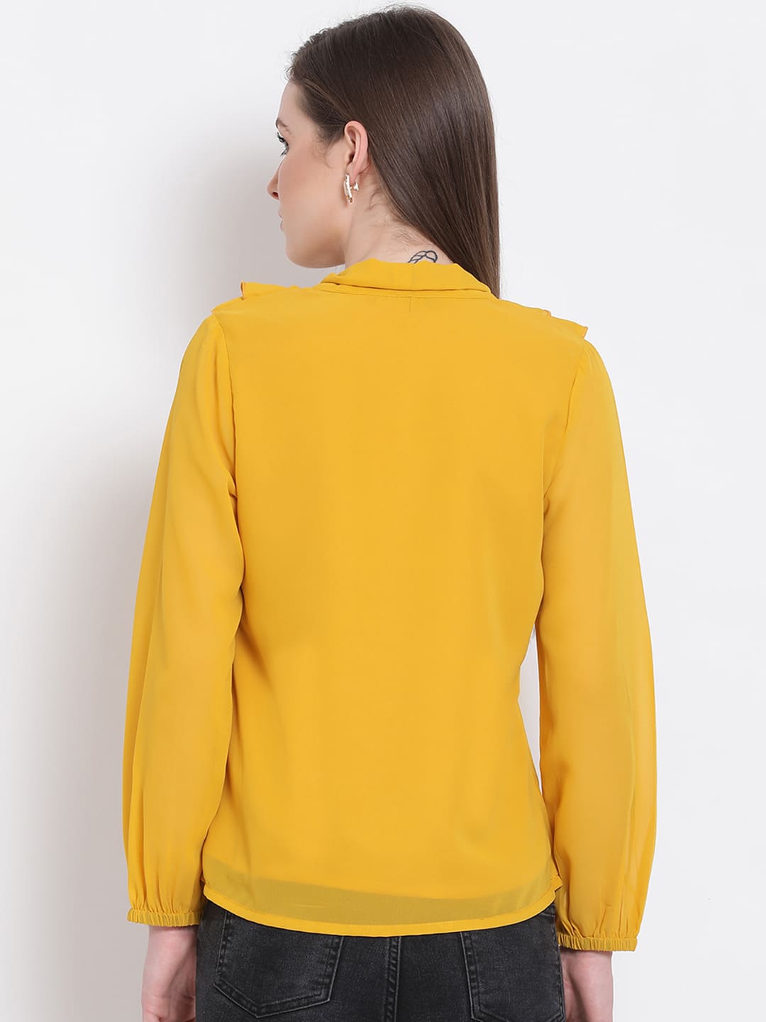 Regular,Yellow Top,Regular Top,V-Neck Top,Full Sleeves Top,Yellow Solid Top