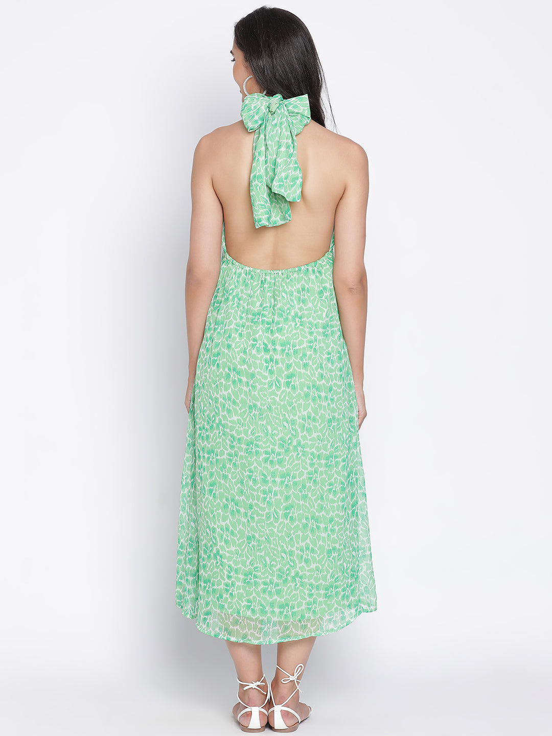 Midi,Green Dress,Midi Dress,Round Neck Dress,Sleeveless Dress,Green Floral Print Dress