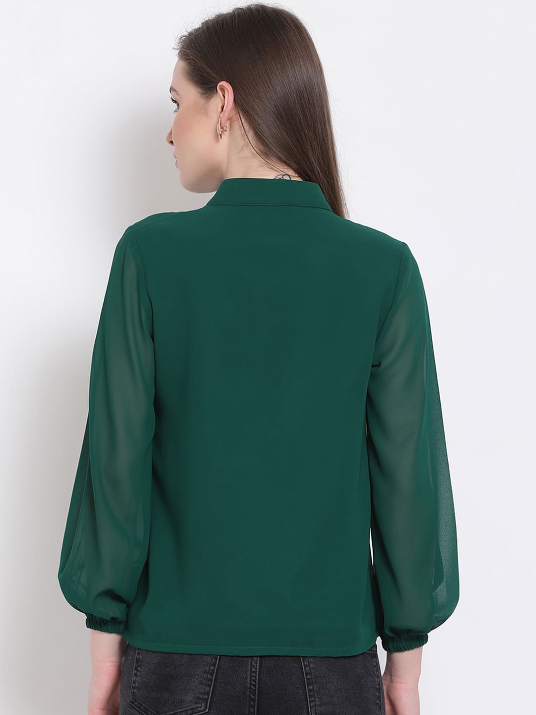 Regular,Green Top,Regular Top,V-Neck Top,Full Sleeves Top,Green Solid Top