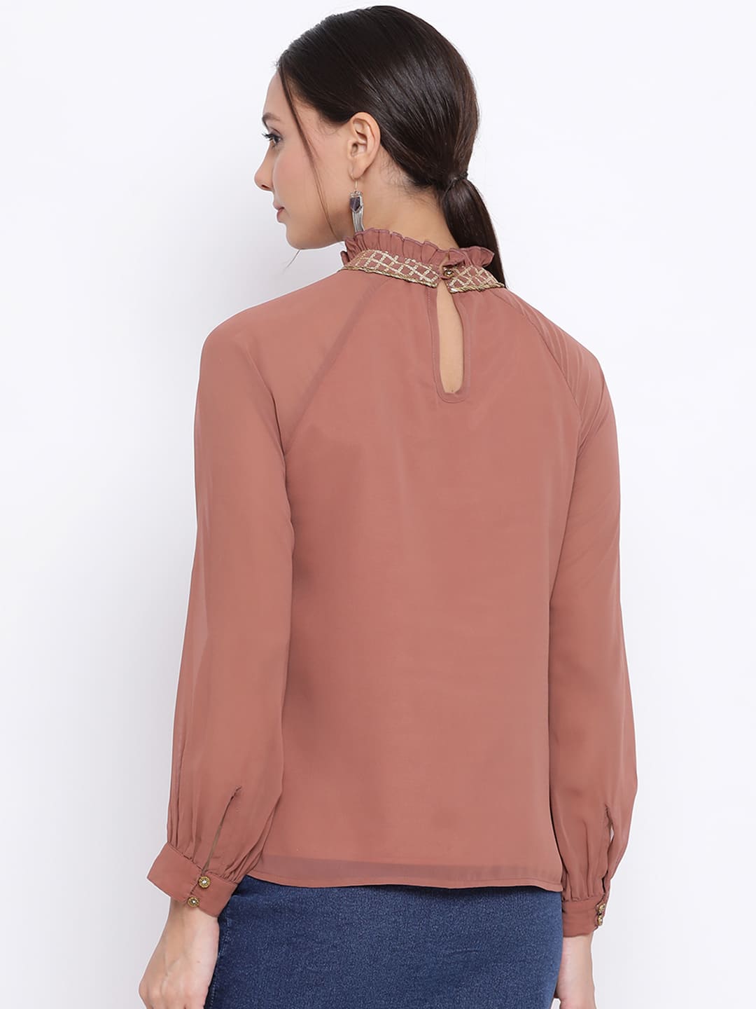 Regular,Brown Top,Regular Top,Round Neck Top,Full Sleeves Top,Brown Solid Top