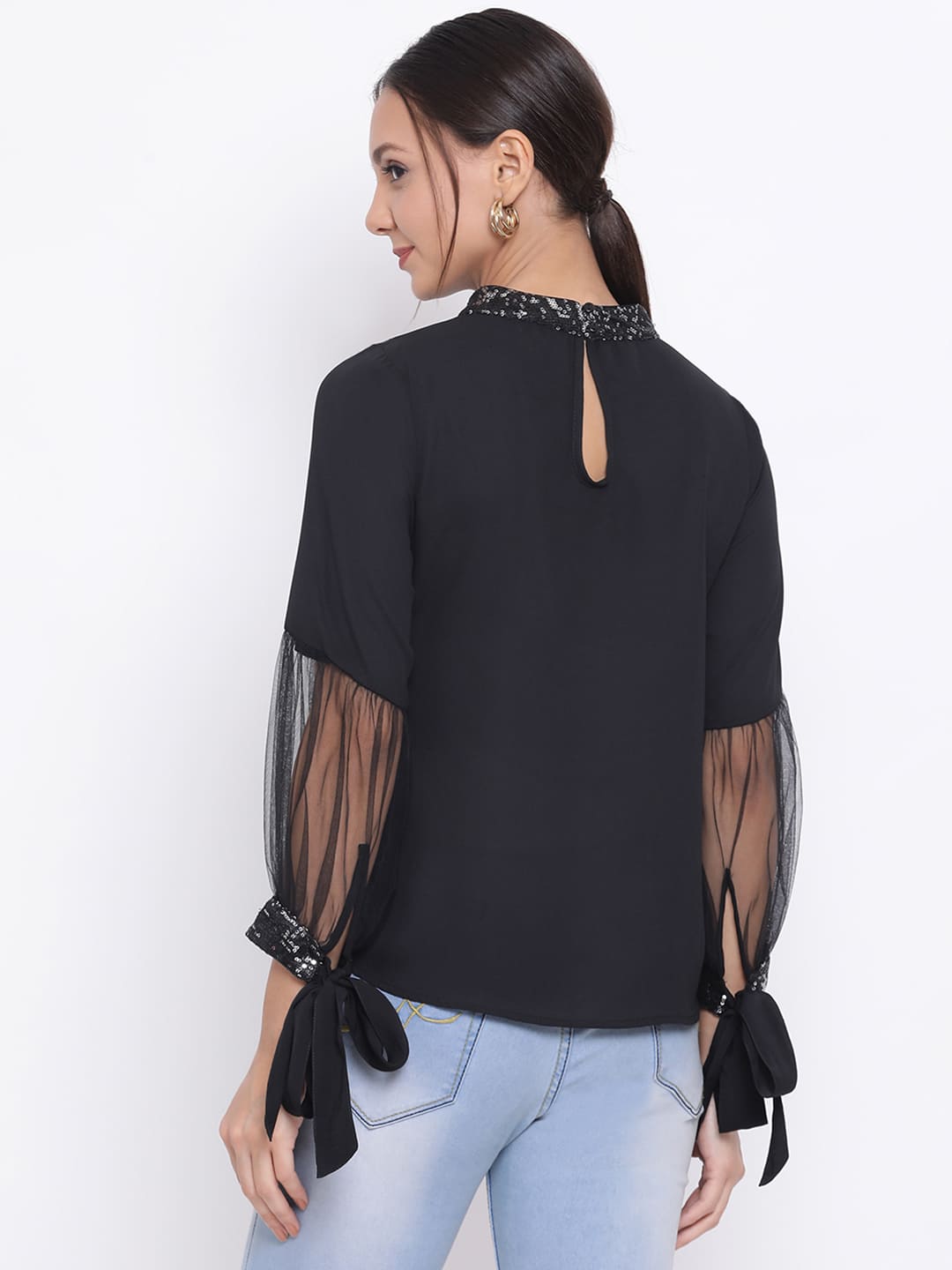 Regular,Black Top,Regular Top,Round Neck Top,Full Sleeves Top,Black Solid Top