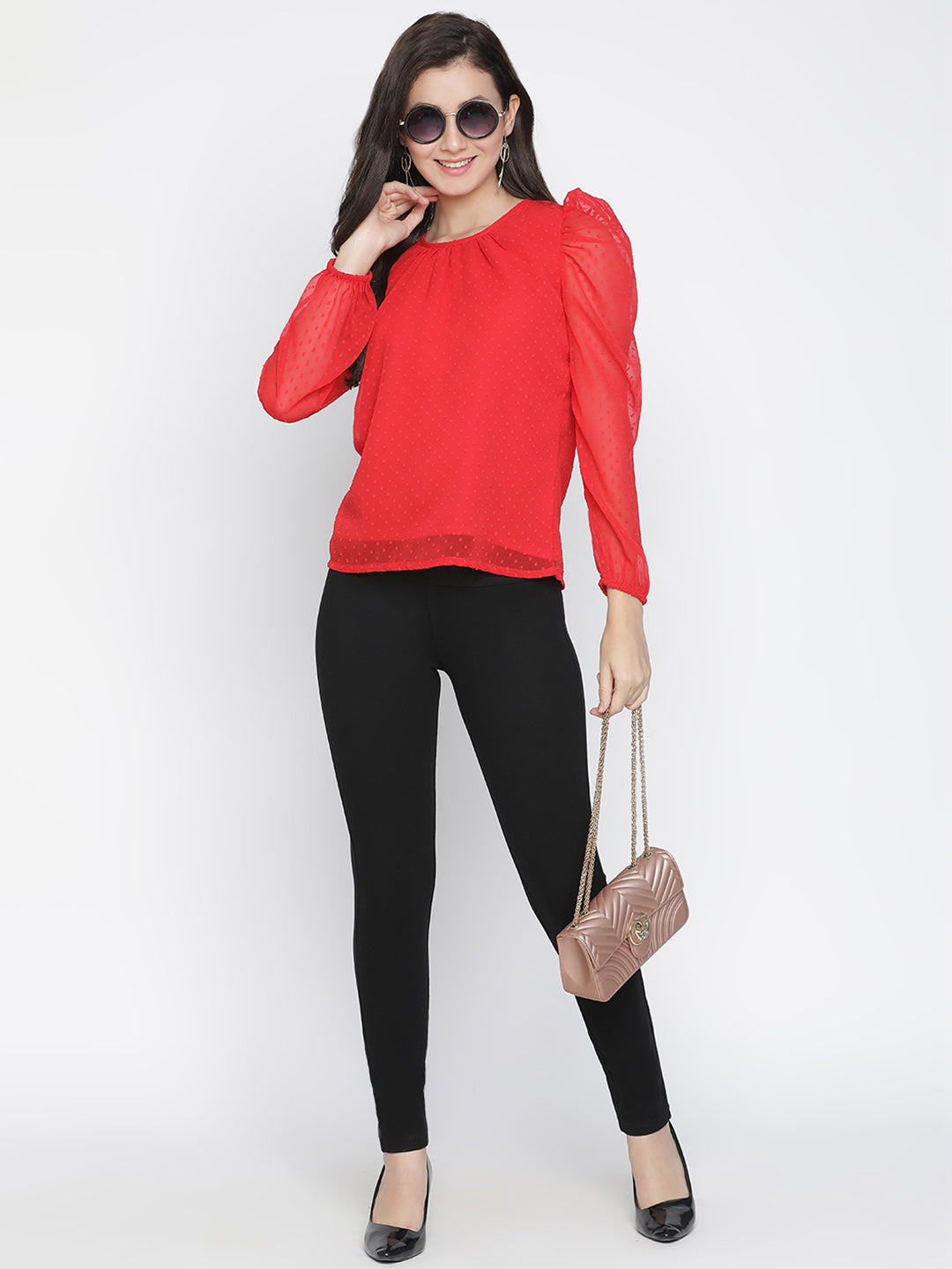 Regular,Red Top,Regular Top,Round Neck Top,Full Sleeves Top,Red Solid Top