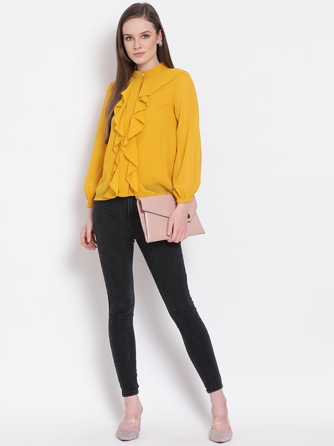 Regular,Yellow Top,Regular Top,Round Neck Top,Full Sleeves Top,Yellow Solid Top