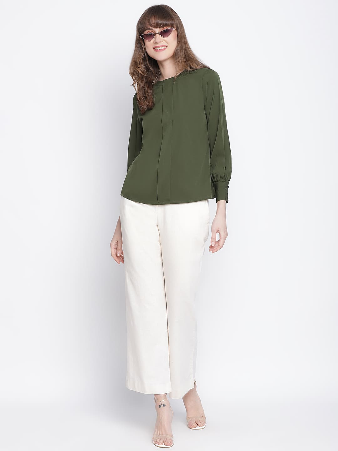 Regular,Green Top,Regular Top,Round Neck Top,Full Sleeves Top,Green Solid Top