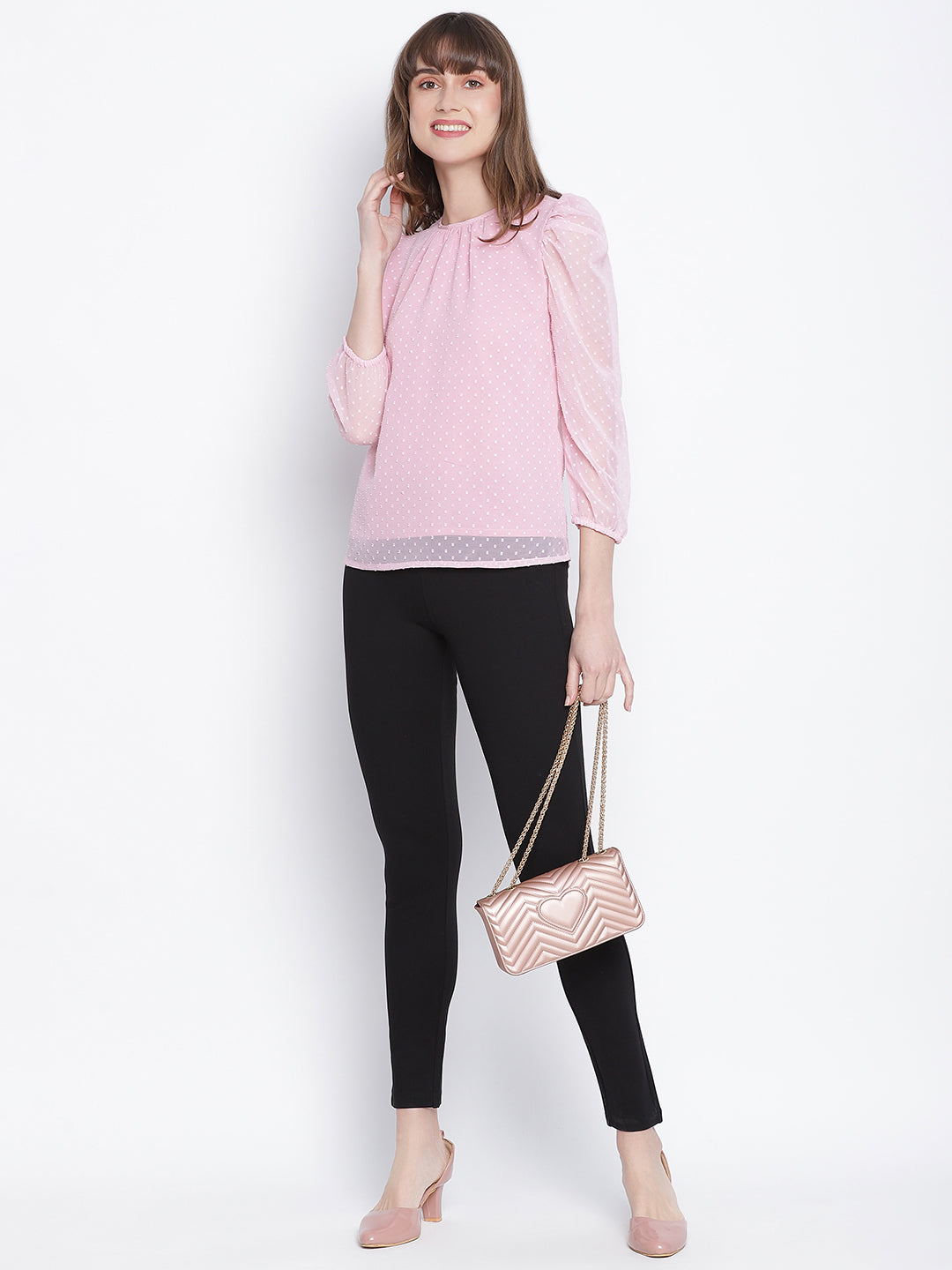 Regular,Pink Top,Regular Top,Round Neck Top,Full Sleeves Top,Pink Solid Top