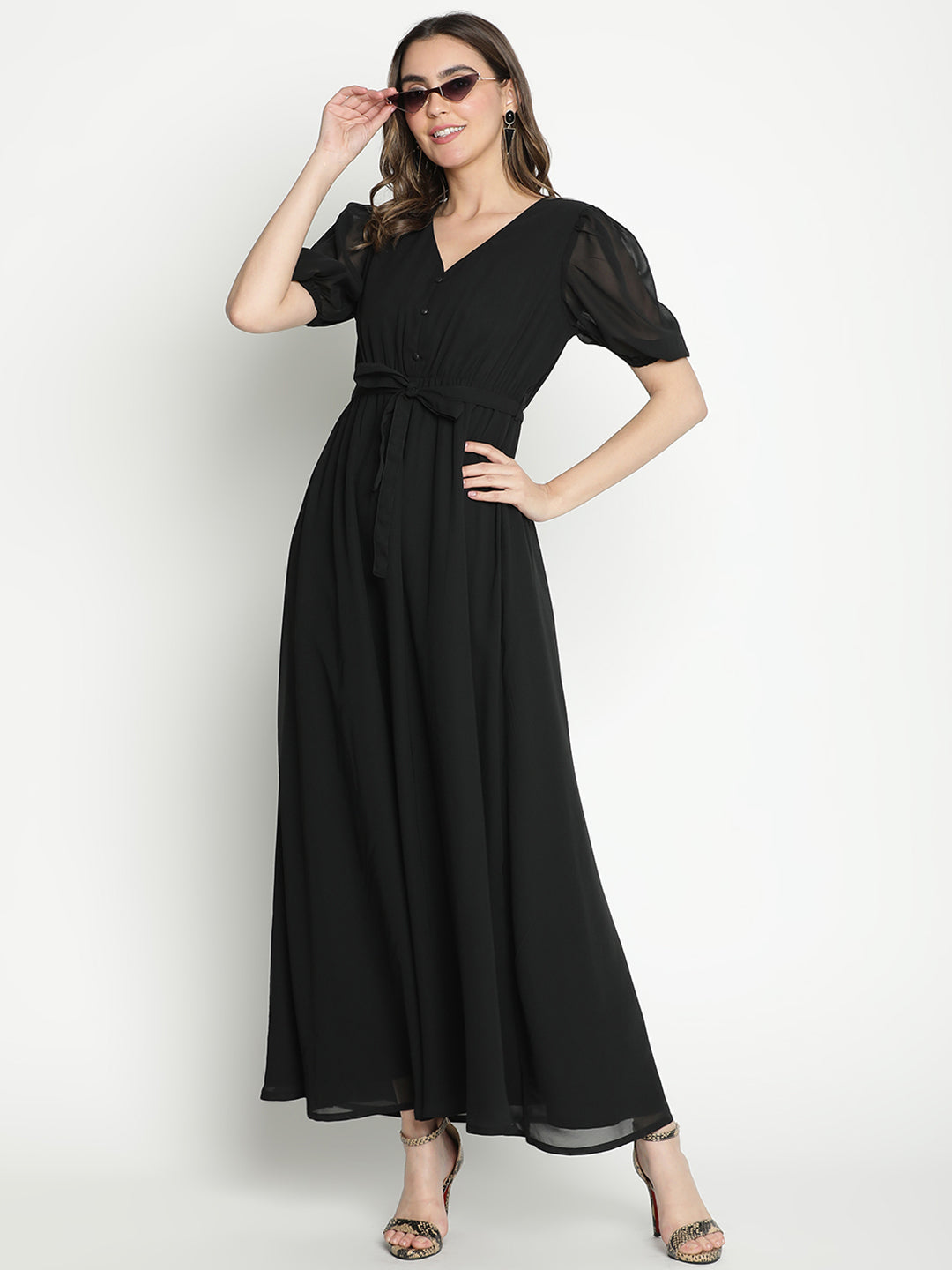 Maxi,Black Dress,Maxi Dress,V-Neck Dress,Short Sleeves Dress,Black Solid Dress