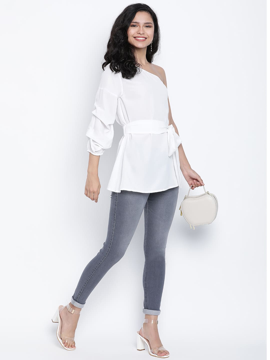 Regular,White Top,Regular Top,Cold Shoulder Top,Sleeveless Top,White Solid Top