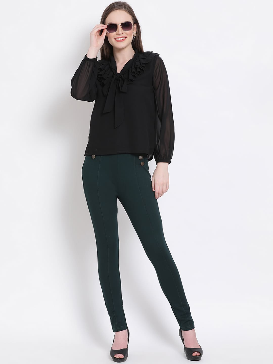 Regular,Black Top,Regular Top,V-Neck Top,Full Sleeves Top,Black Solid Top