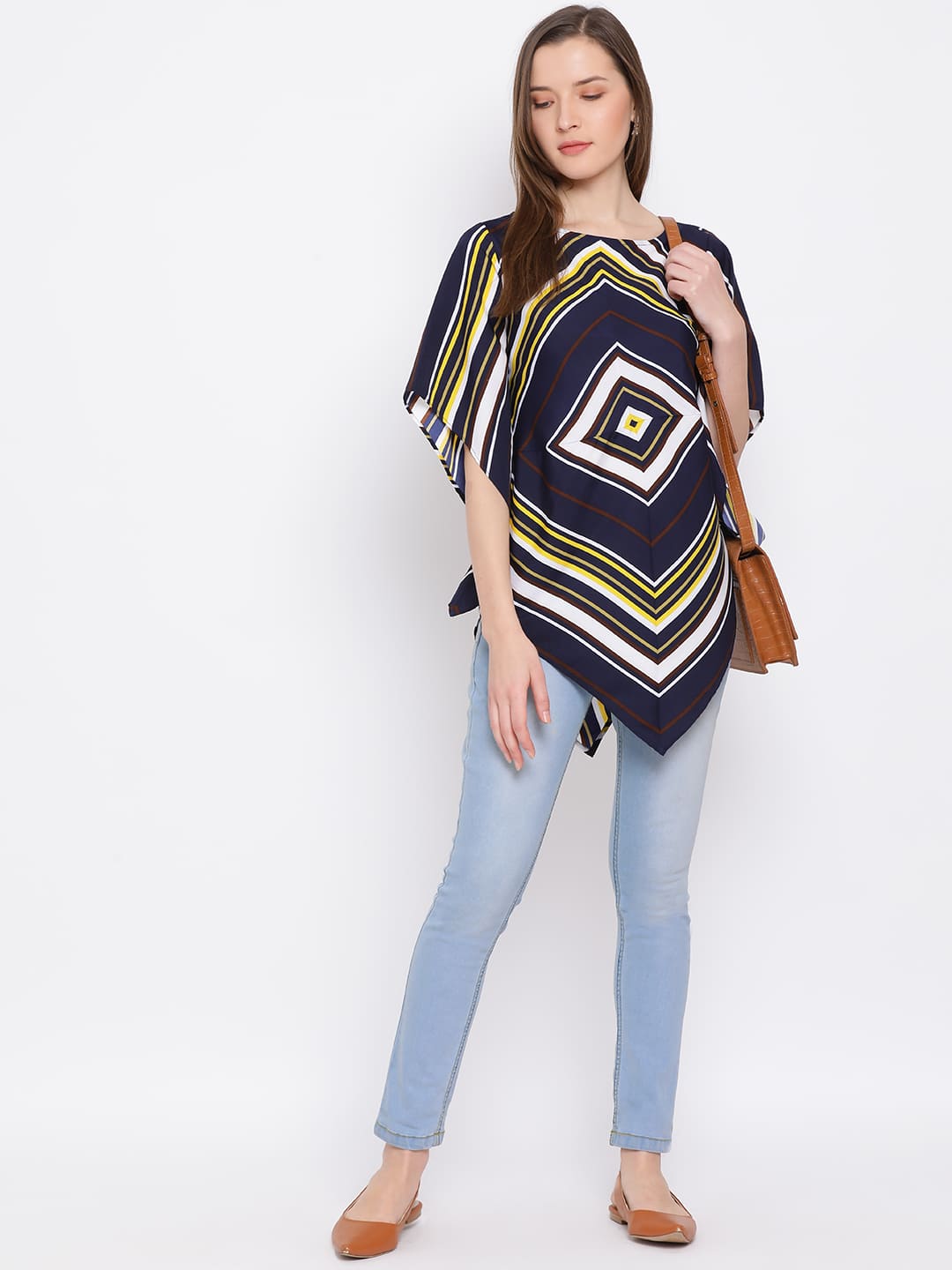 Longline,Blue Top,Longline Top,Round Neck Top,Short Sleeves Top,Blue Printed Top