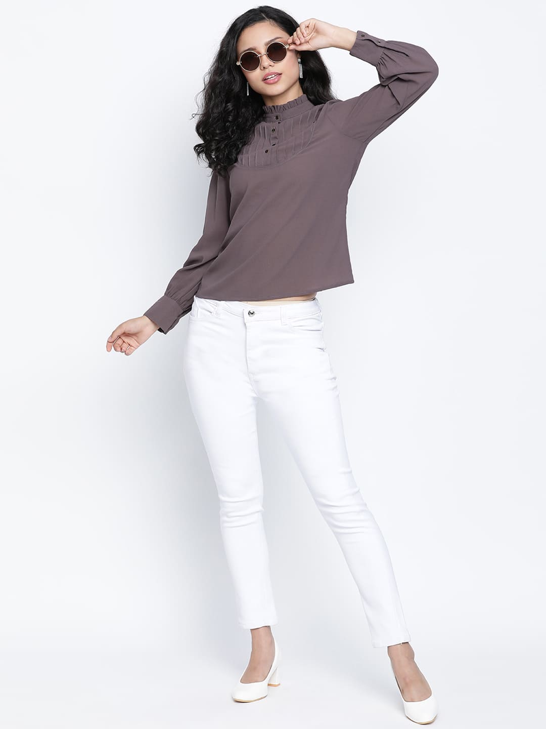 Regular,Grey Top,Regular Top,Round Neck Top,Full Sleeves Top,Grey Solid Top