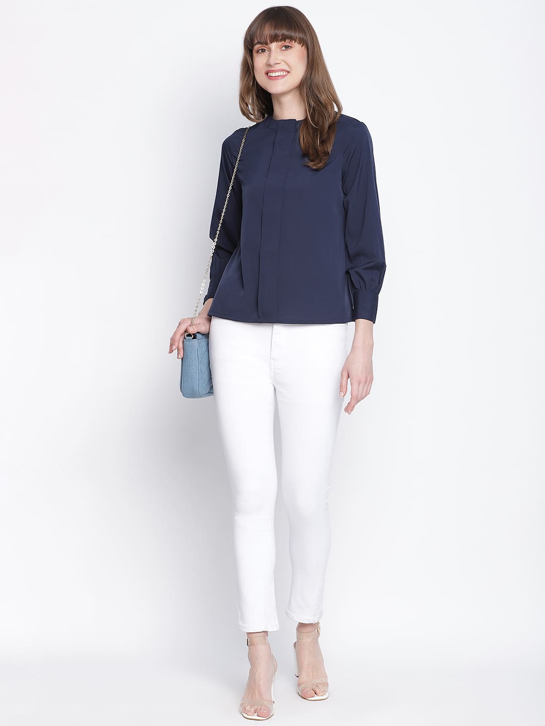 Regular,Blue Top,Regular Top,Round Neck Top,Full Sleeves Top,Blue Solid Top