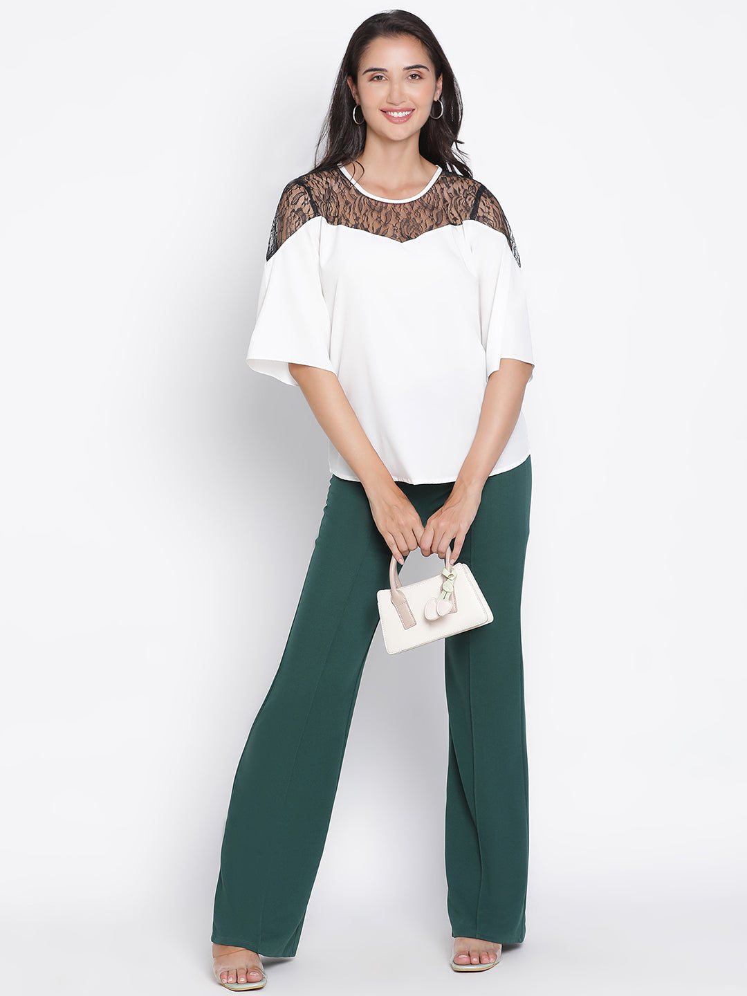 Regular,White Top,Regular Top,Round Neck Top,Quater Sleeves Top,White Solid Top