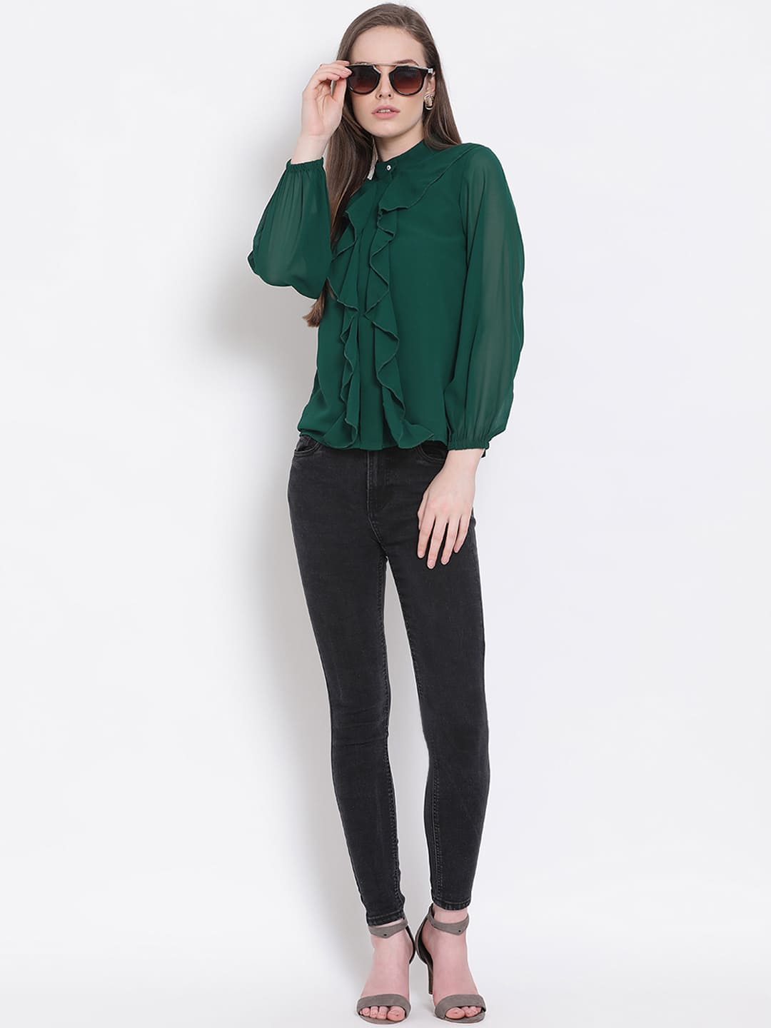 Regular,Green Top,Regular Top,Round Neck Top,Full Sleeves Top,Green Solid Top