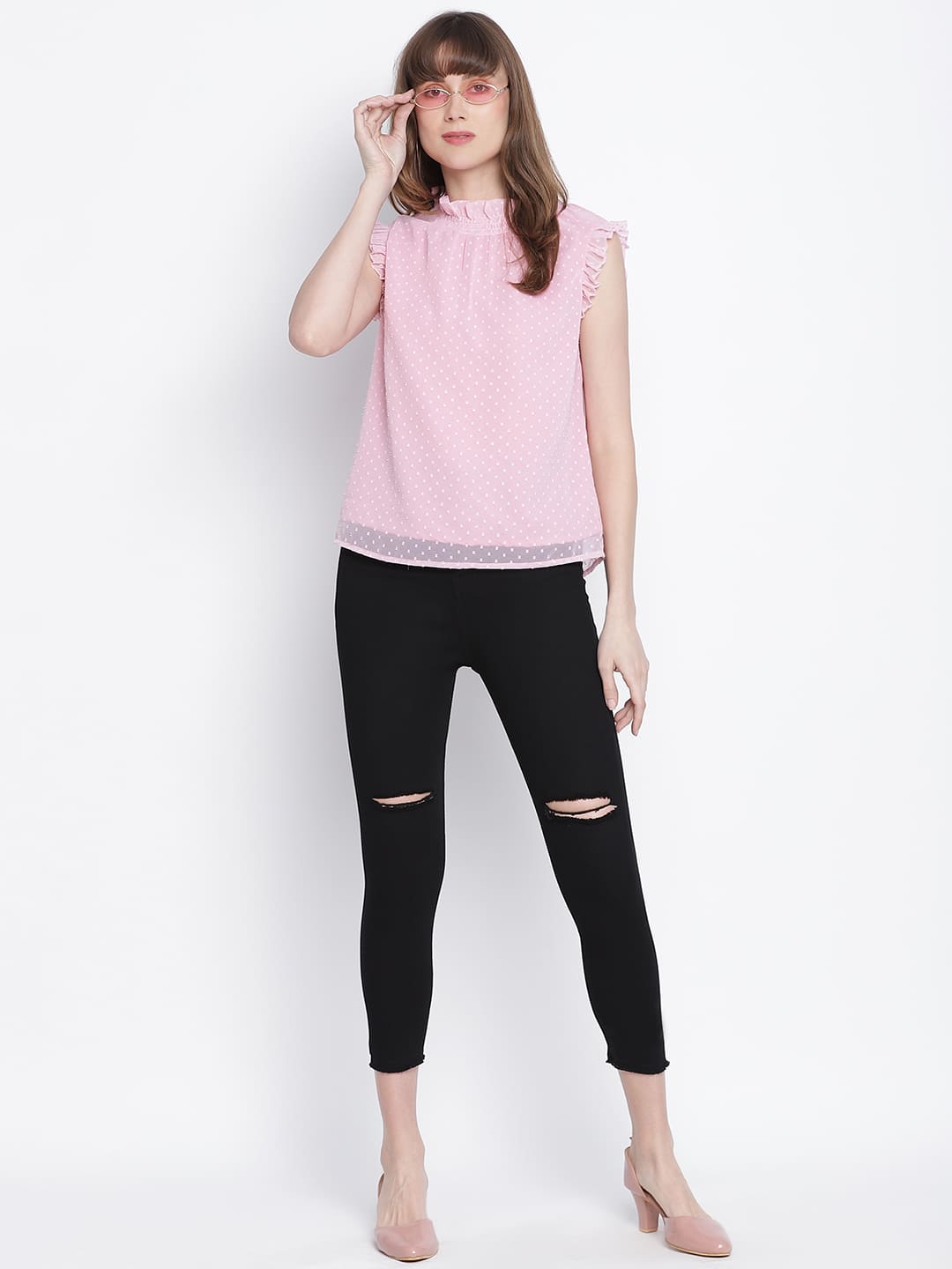 Regular,Pink Top,Regular Top,Round Neck Top,Sleeveless Top,Pink Solid Top