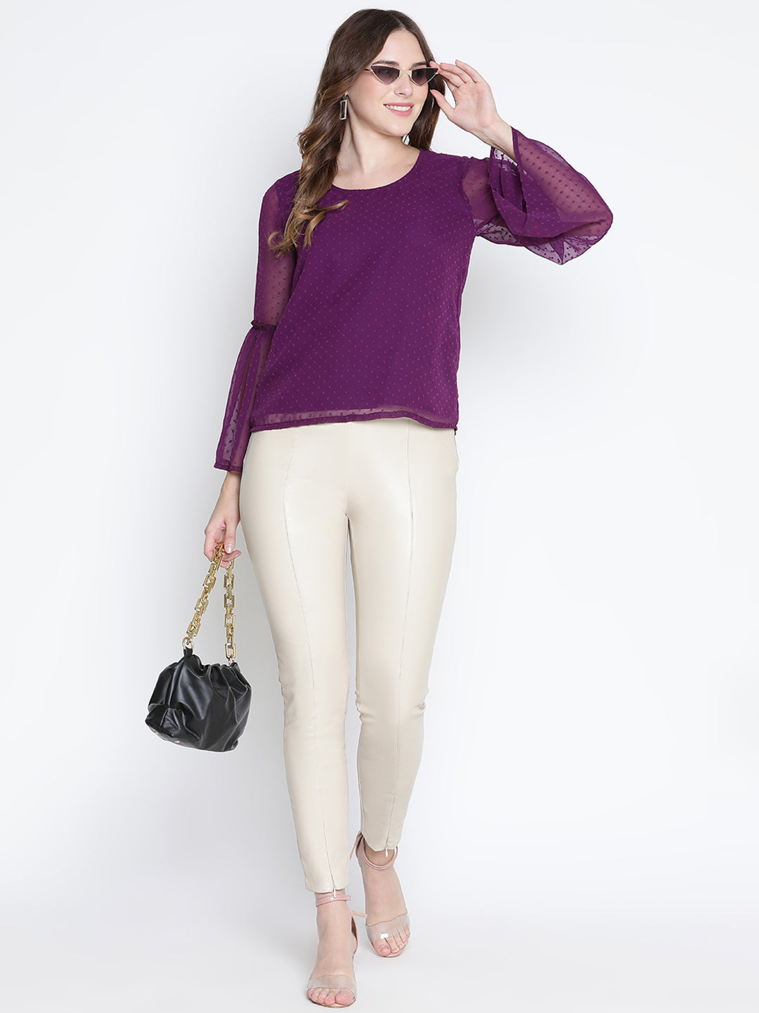 Regular,Purple Top,Regular Top,Round Neck Top,Full Sleeves Top,Purple Solid Top