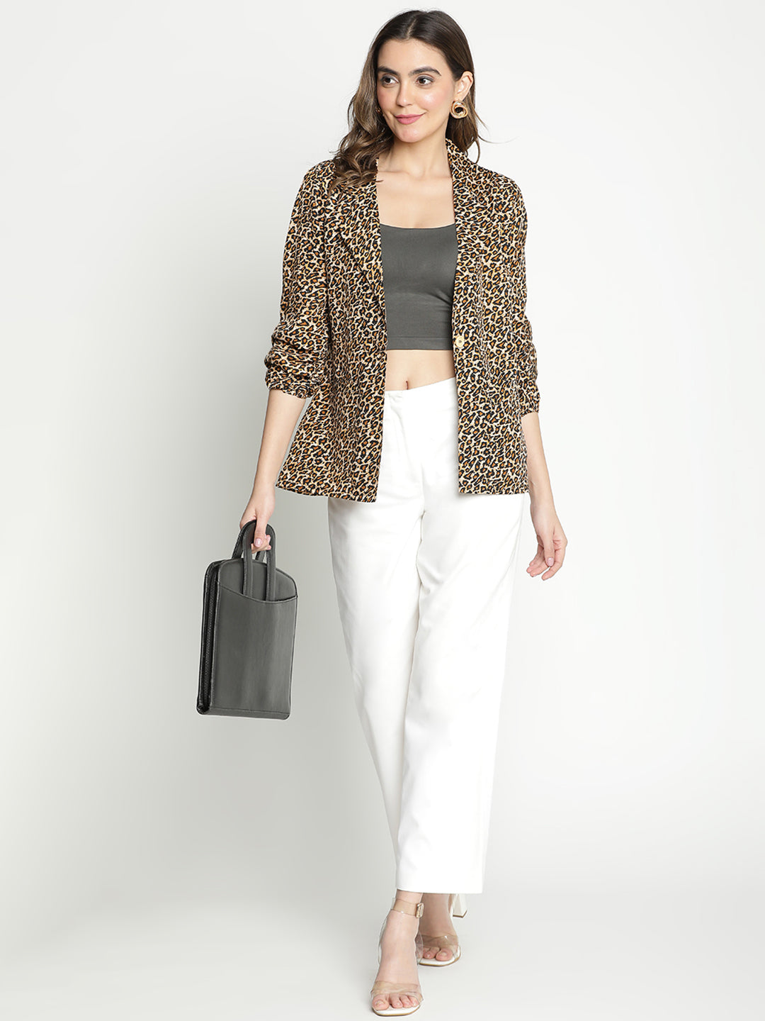 Regular,Multicolor Top,Regular Top,Lapel Neck Top,Quater Sleeves Top,Multi Animal Print Top