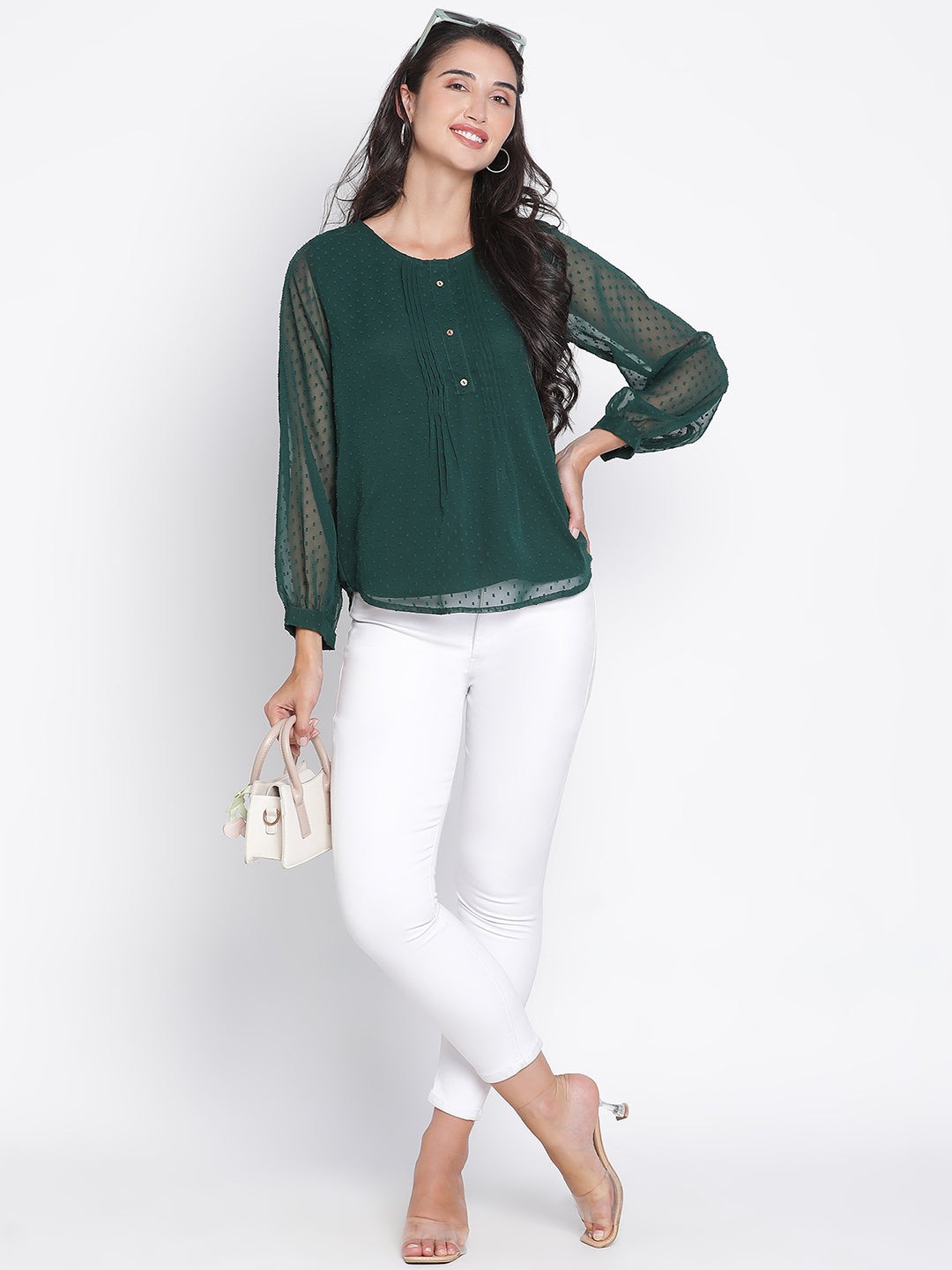 Regular,Green Top,Regular Top,Round Neck Top,Full Sleeves Top,Green Solid Top