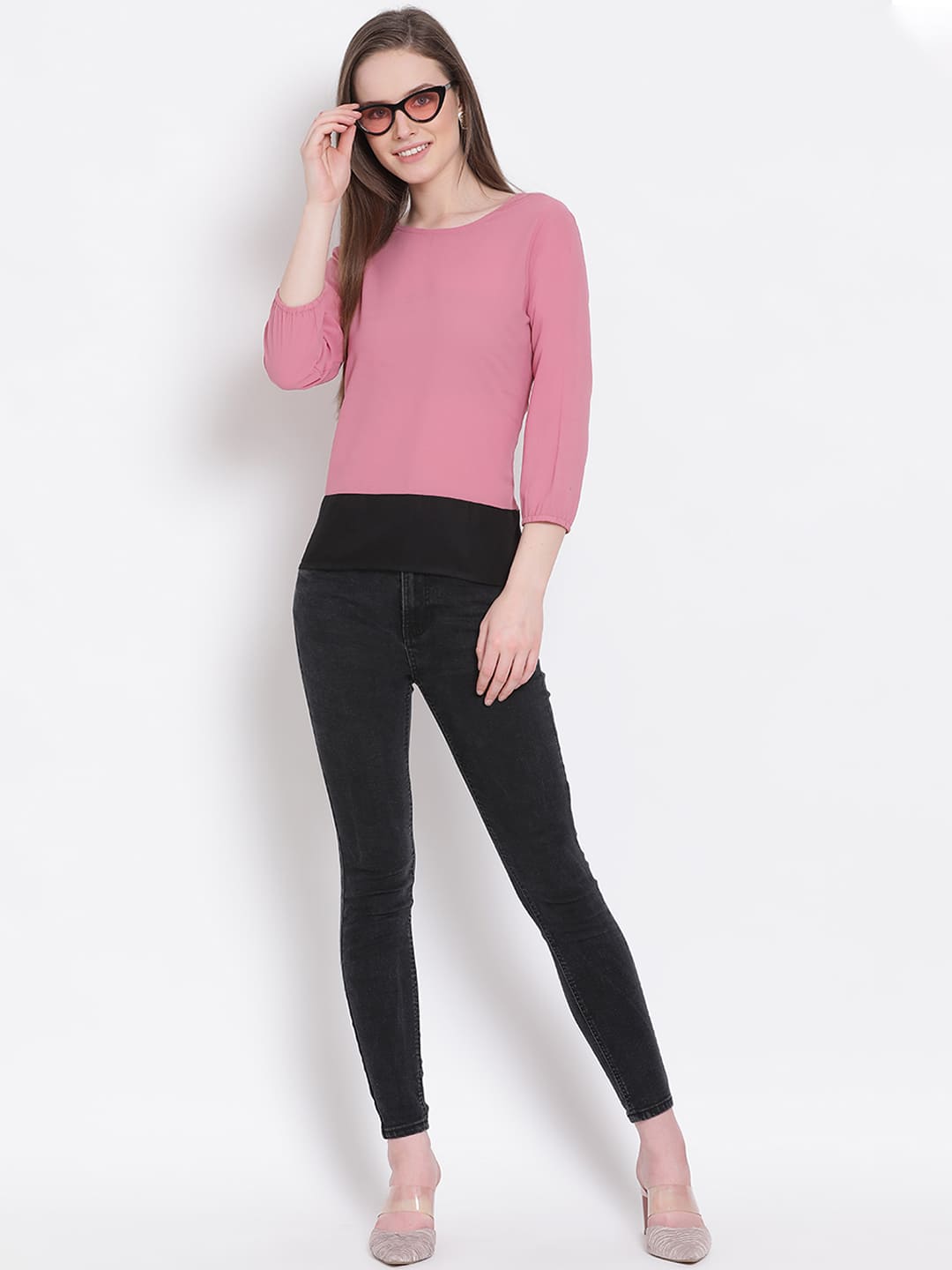 Crop Top,Pink Top,Crop Top,Round Neck Top,Quater Sleeves Top,Pink Solid Top