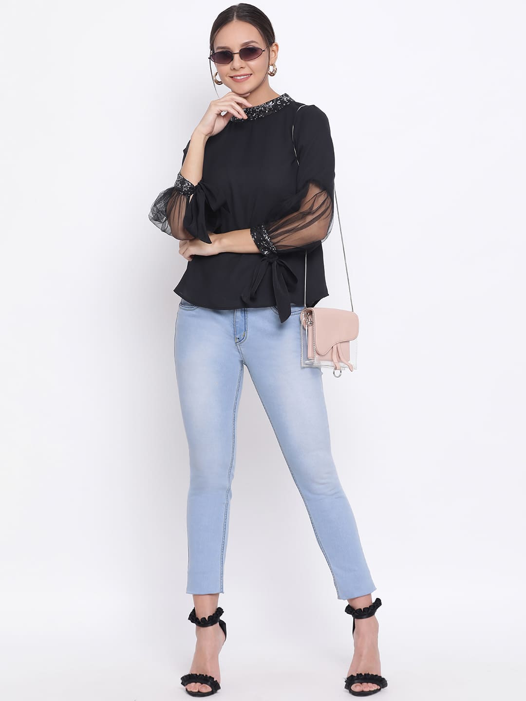 Regular,Black Top,Regular Top,Round Neck Top,Full Sleeves Top,Black Solid Top