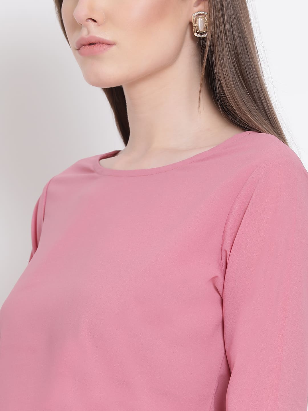 Crop Top,Pink Top,Crop Top,Round Neck Top,Quater Sleeves Top,Pink Solid Top