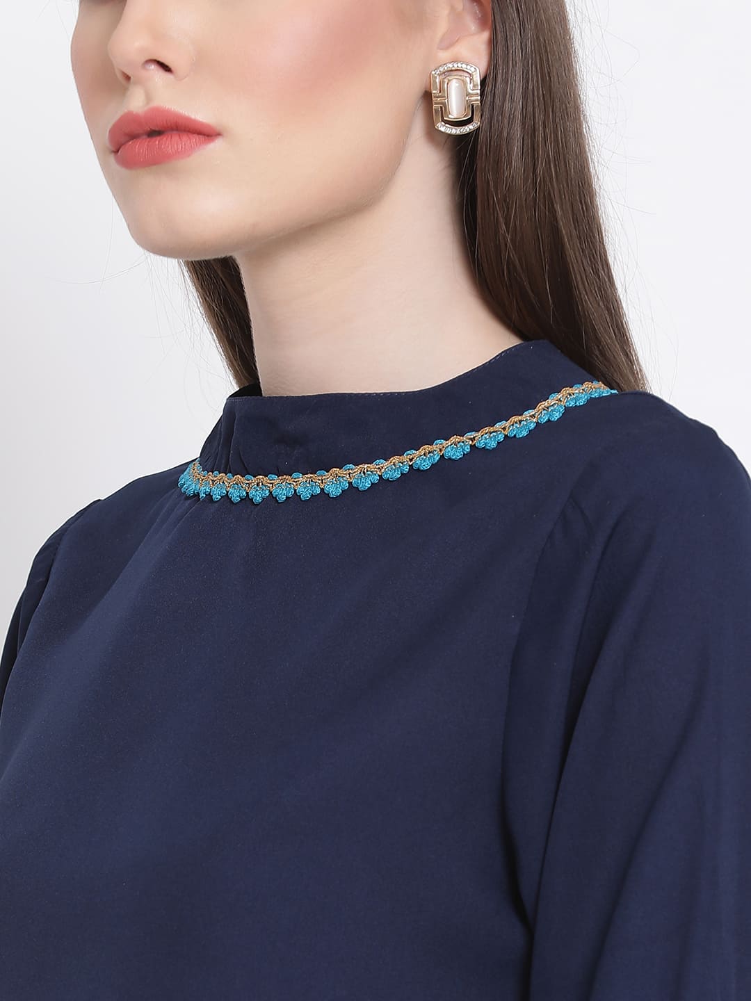 Regular,Blue Top,Regular Top,Round Neck Top,Full Sleeves Top,Blue Solid Top