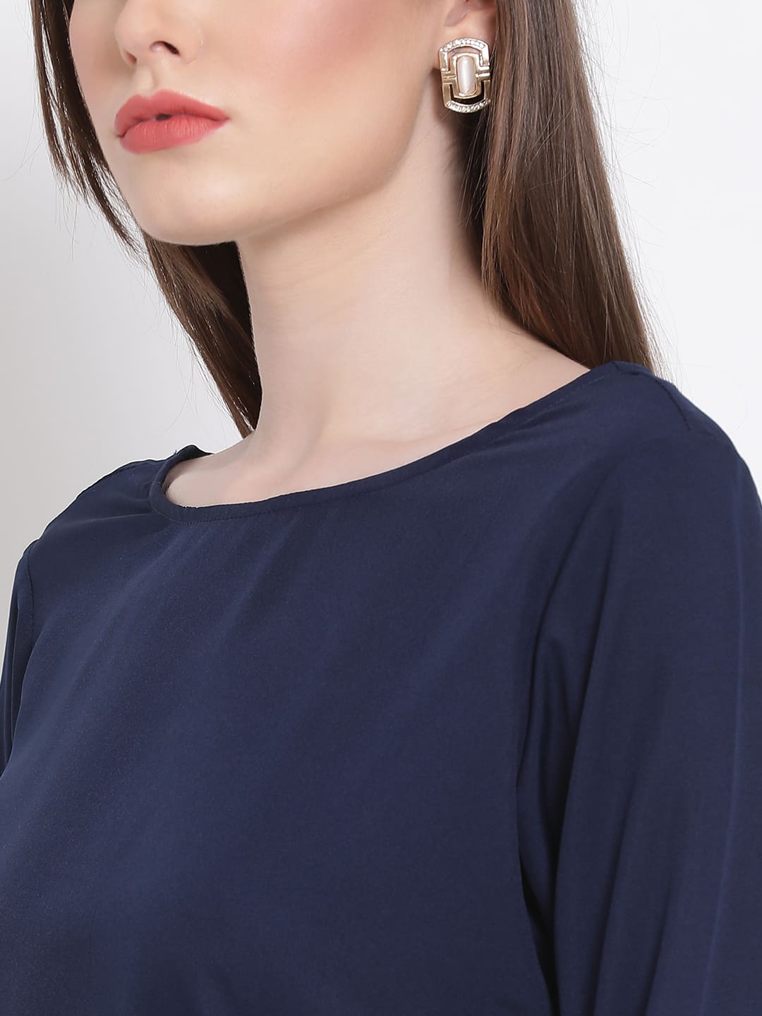 Regular,Blue Top,Regular Top,Round Neck Top,Quater Sleeves Top,Blue Solid Top