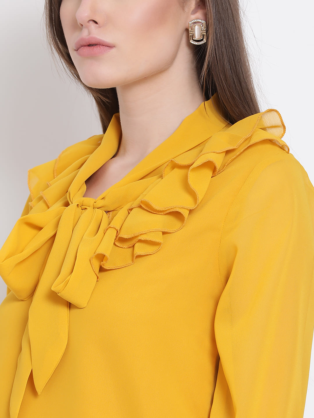 Regular,Yellow Top,Regular Top,V-Neck Top,Full Sleeves Top,Yellow Solid Top