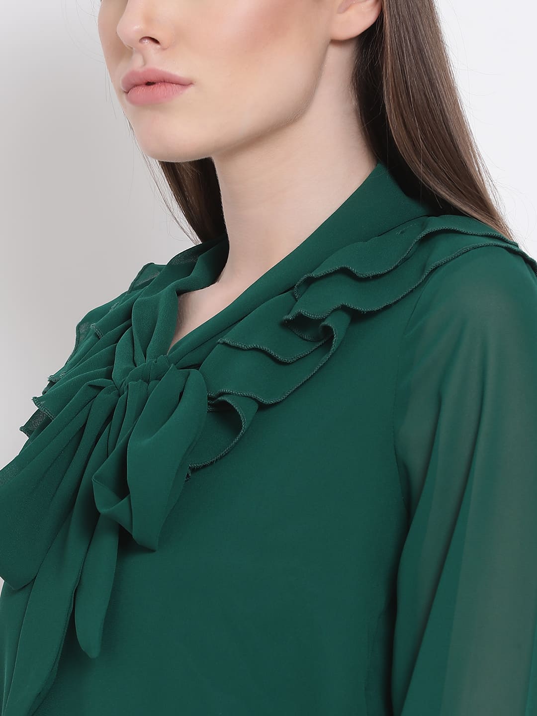 Regular,Green Top,Regular Top,V-Neck Top,Full Sleeves Top,Green Solid Top