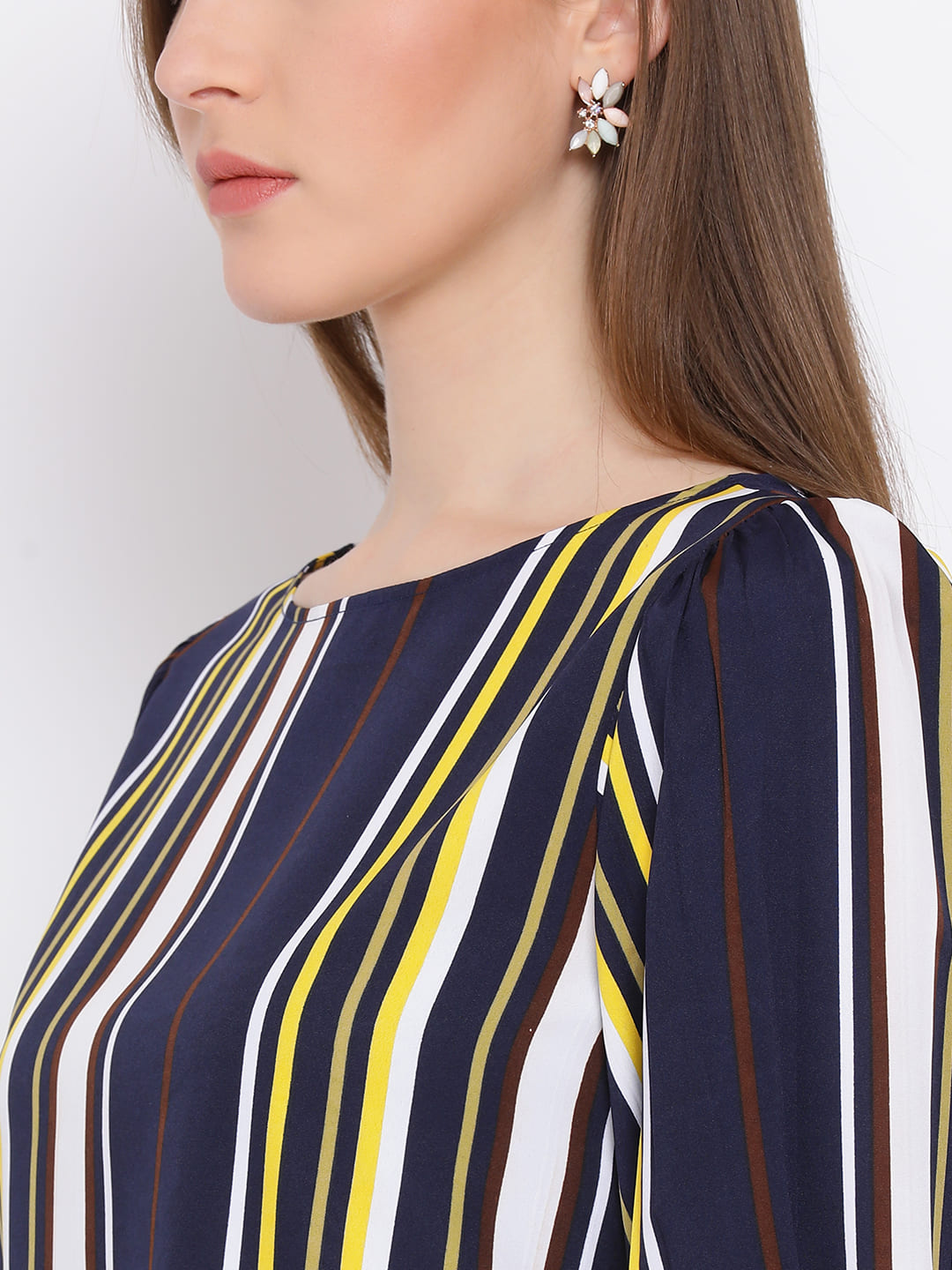 Regular,Blue Top,Regular Top,Round Neck Top,Full Sleeves Top,Blue Stripes Top