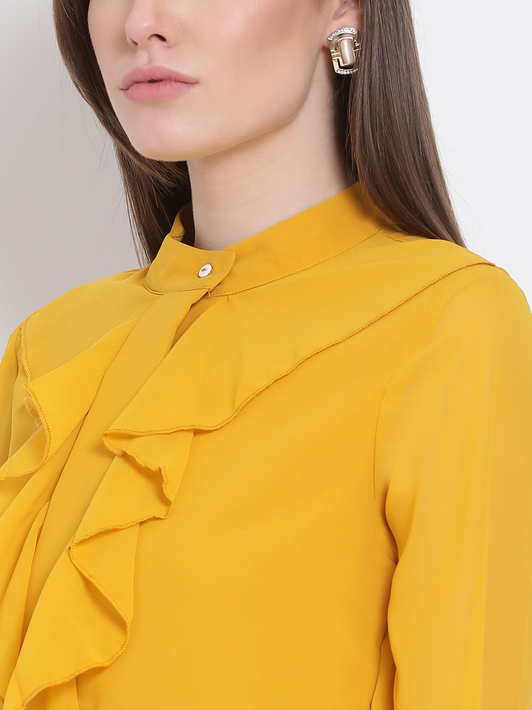 Regular,Yellow Top,Regular Top,Round Neck Top,Full Sleeves Top,Yellow Solid Top