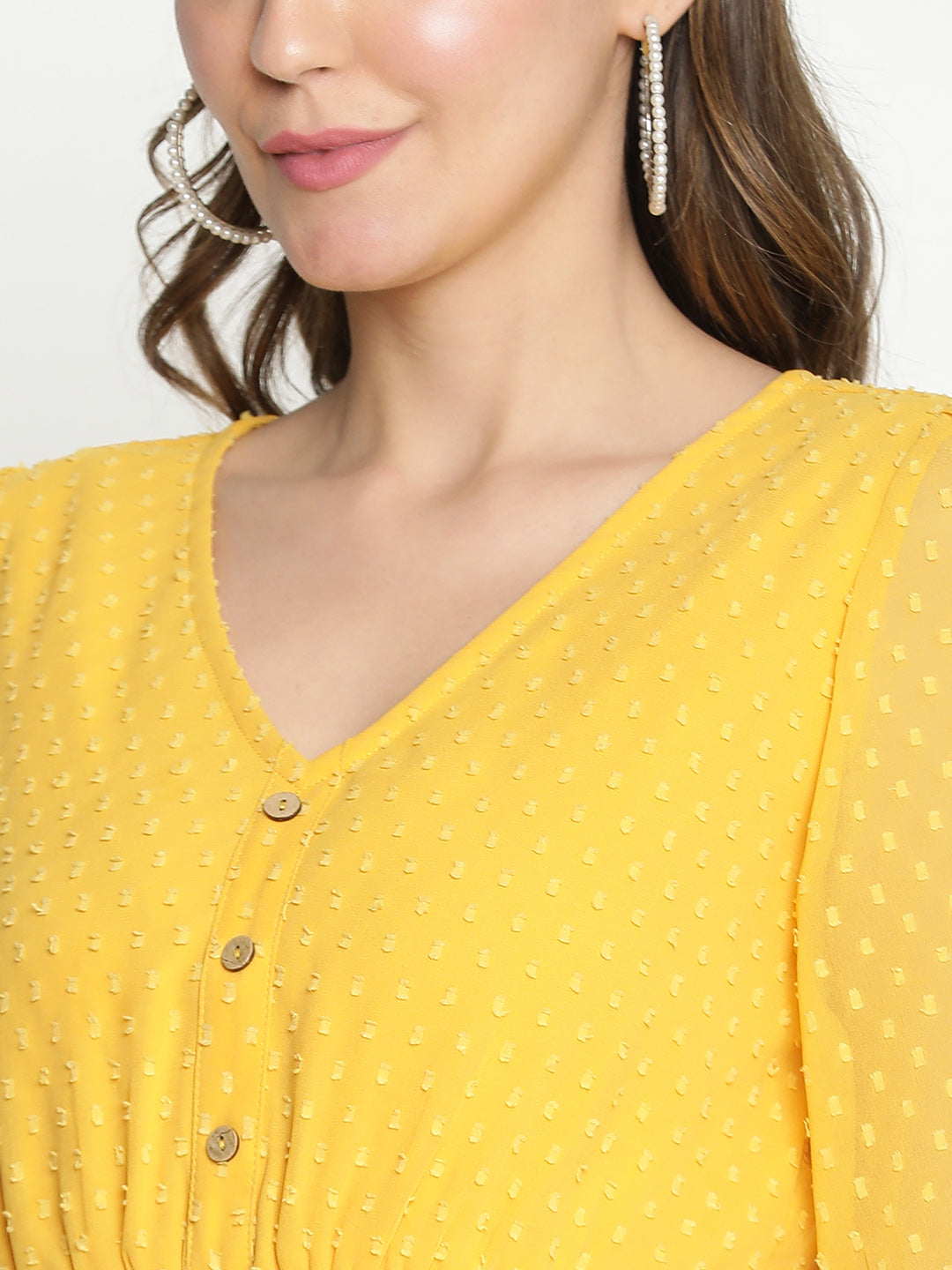 Knee Length,Yellow Dress,Knee Length Dress,V-Neck Dress,Quater Sleeves Dress,Yellow Solid Dress