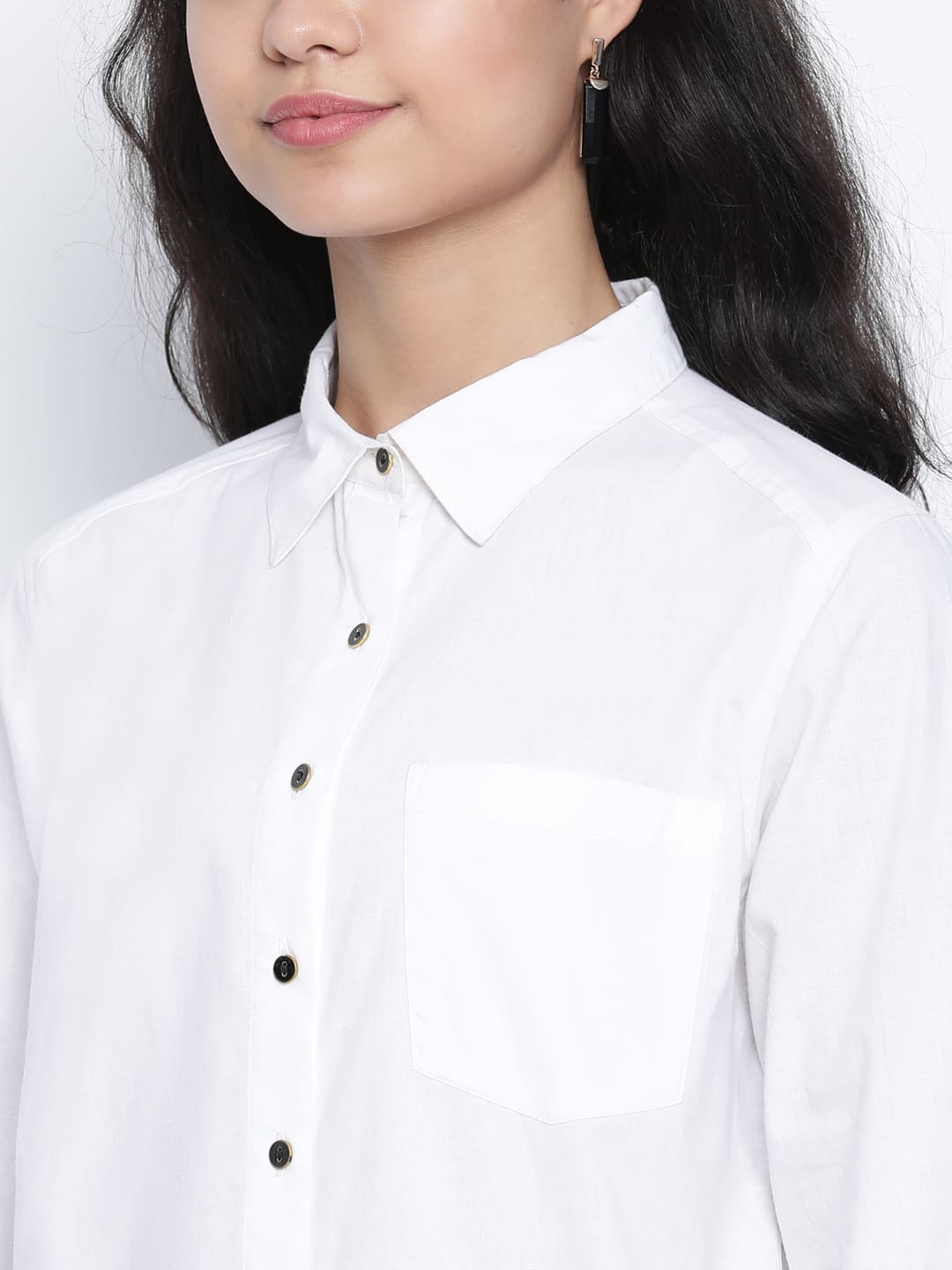 Regular,White Top,Regular Top,Collared Neck Top,Full Sleeves Top,White Solid Top