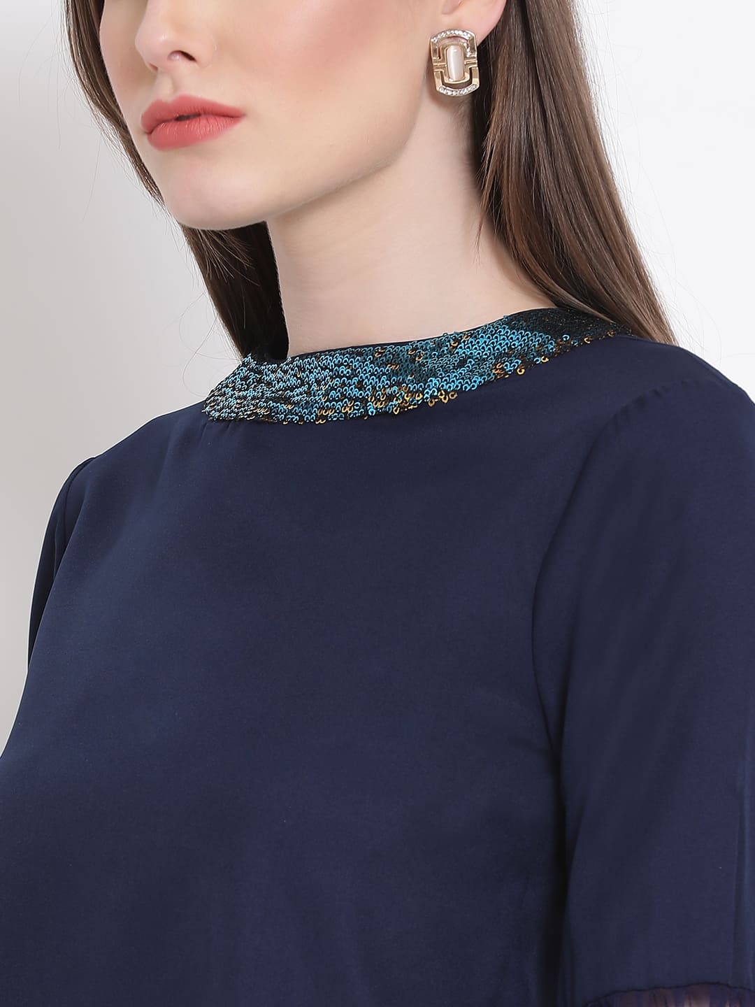 Regular,Blue Top,Regular Top,Round Neck Top,Full Sleeves Top,Blue Solid Top