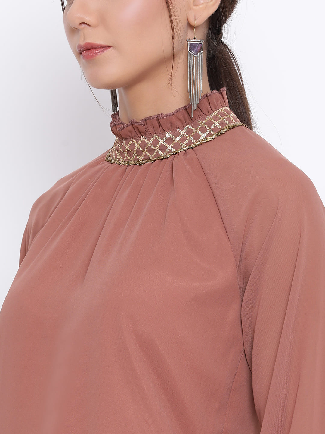 Regular,Brown Top,Regular Top,Round Neck Top,Full Sleeves Top,Brown Solid Top