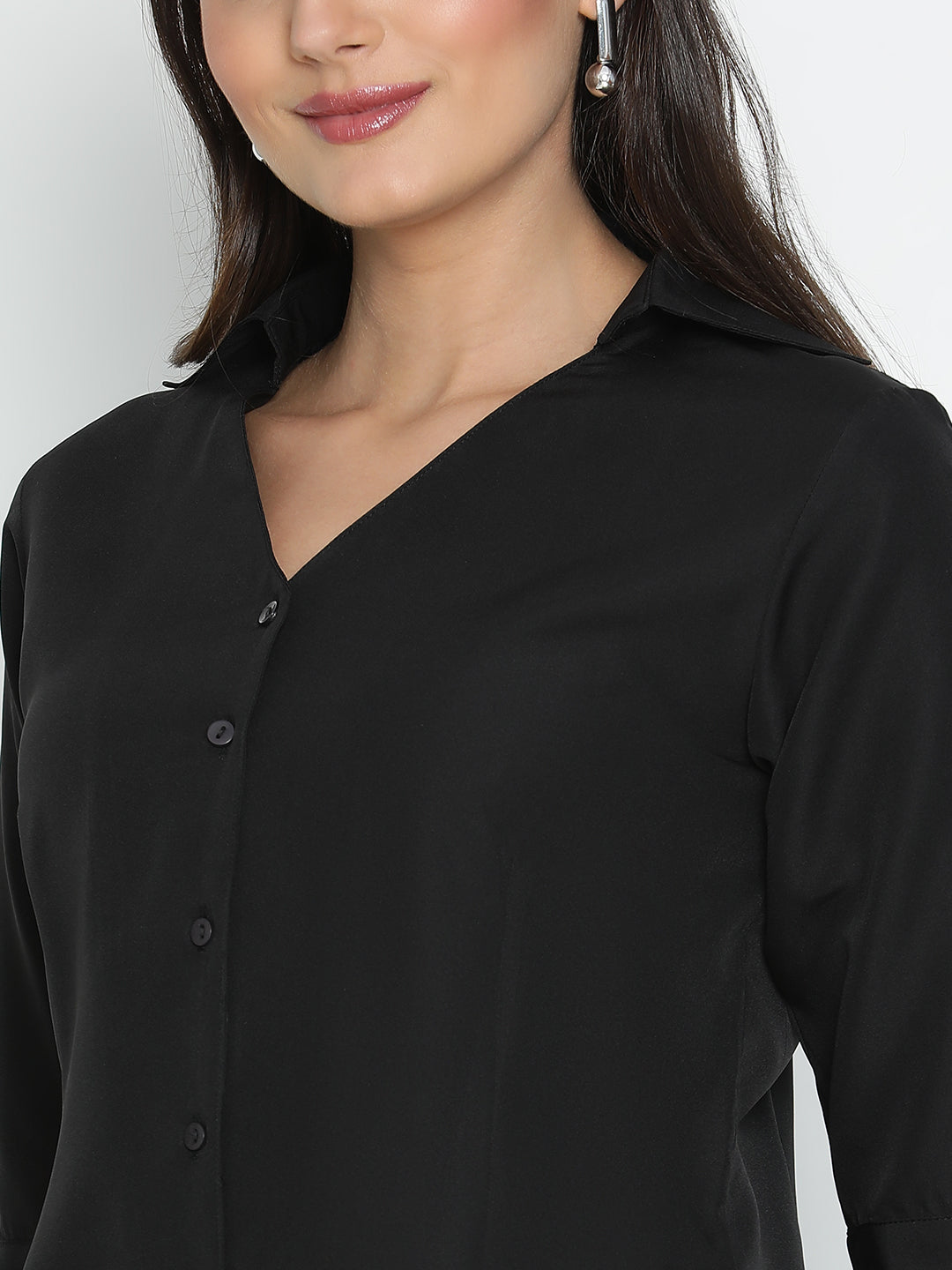 DRAAX FASHIONS Womens Quater Sleeves Black Shirt Style Top